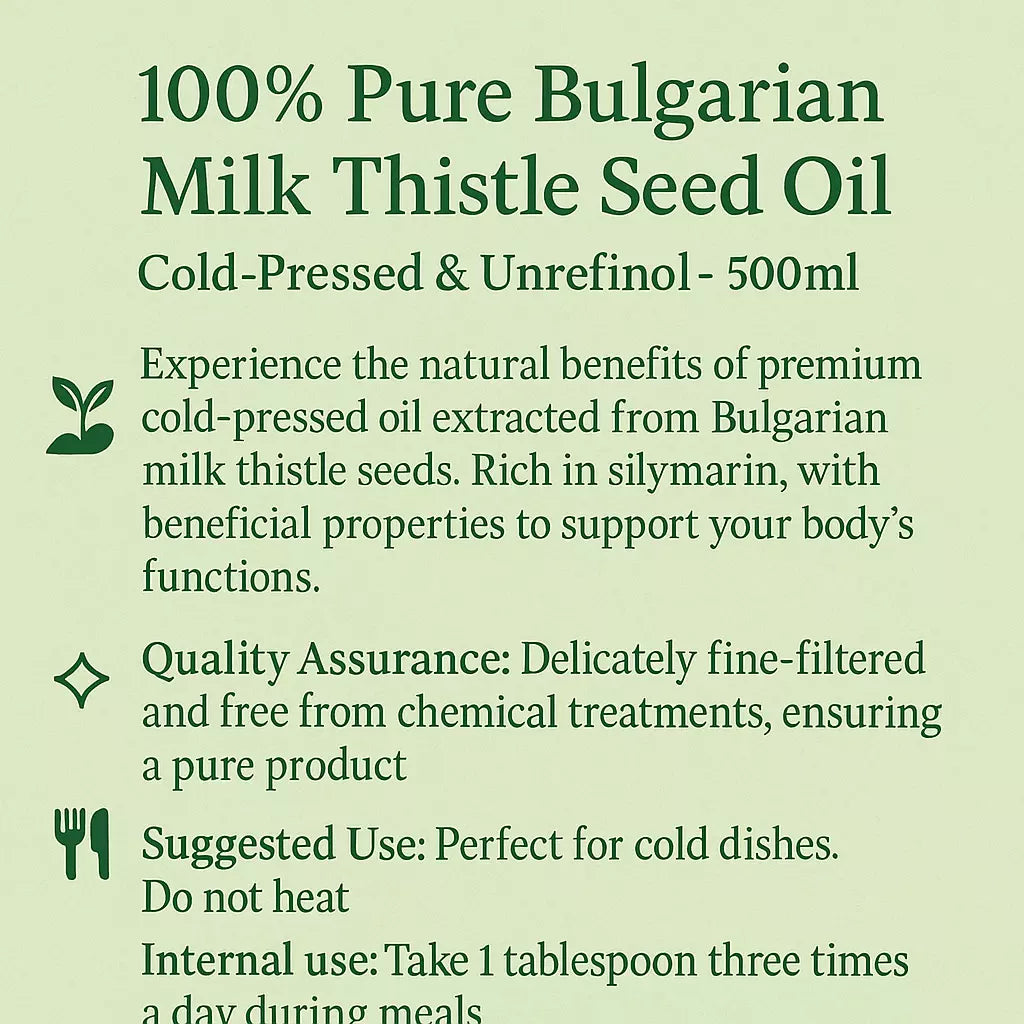 🌿 100% Pure Bulgarian Milk Thistle Seed Oil –Cold-Pressed & Unrefined – 500ml