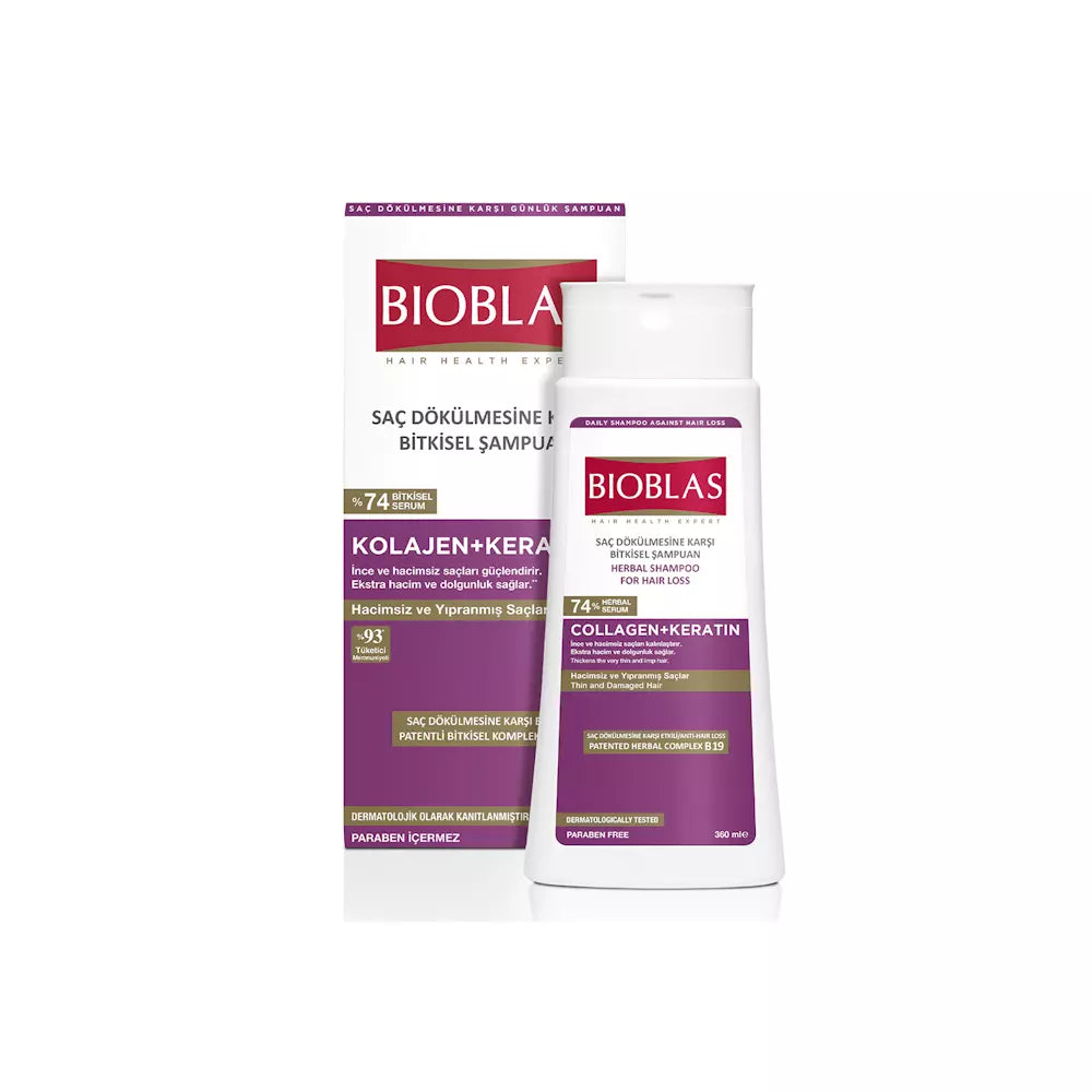 BIOBLAS Anti-Hair Loss Herbal Shampoo | Collagen + Keratin | 360ml | Paraben-Fre