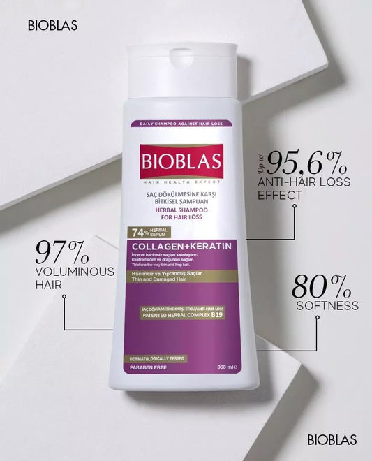 BIOBLAS Anti-Hair Loss Herbal Shampoo | Collagen + Keratin | 360ml | Paraben-Fre